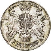 2 Riksdaler Riksmynt - Oscar I, Sweden, 1857 reverse image