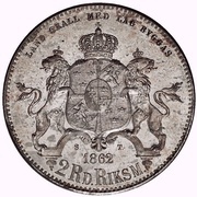 2 Riksdaler Riksmynt - Carl XV Big head; small date, Sweden, 1862-1871 reverse image