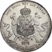 2 Riksdaler Riksmynt - Carl XV Small head, large date, Sweden, 1871 reverse image