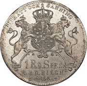 1 Riksdaler Specie / 4 Riksdaler Riksmynt - Oscar I long goatee, Sweden, 1856-1859 reverse image