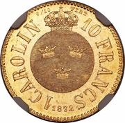 1 Carolin / 10 Francs - Carl XV reverse image