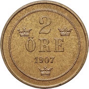 2 Öre - Oscar II, Sweden, 1906-1907 reverse image
