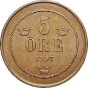 5 Öre - Oscar II large letters reverse image