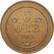 5 Öre - Oscar II, Sweden, 1906-1907 reverse image