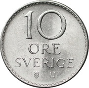 10 Öre - Gustaf VI Adolf, Sweden, 1962-1973 reverse image