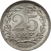 25 Öre - Oscar II large letters, Sweden, 1874-1905 reverse image