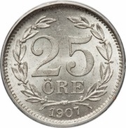 25 Öre - Oscar II, Sweden, 1907 reverse image