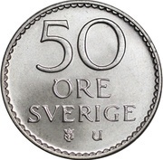 50 Öre - Gustaf VI Adolf, Sweden, 1962-1973 reverse image