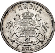1 Krona - Oscar II "O" in title, Sweden, 1875-1876 reverse image