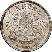 1 Krona - Oscar II "OCH" in title, Sweden, 1877-1889 reverse image