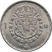 1 Krona - Gustaf V, Sweden, 1942-1950 reverse image