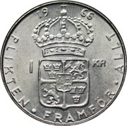 1 Krona - Gustaf VI Adolf, Sweden, 1952-1968 reverse image