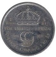 1 Krona - Carl XVI Gustaf 40 years of Reign, Sweden, 2013 reverse image
