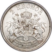 2 Kronor - Oscar II "O" in title, Sweden, 1876-1880 reverse image