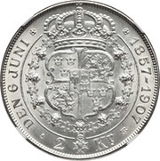 2 Kronor - Oscar II Golden Wedding, Sweden, 1907 reverse image