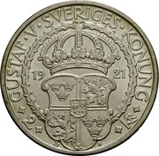 2 Kronor - Gustaf V Gustaf Vasa, Sweden, 1921 reverse image
