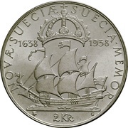 2 Kronor - Gustaf V Settlement of New Sweden, Sweden, 1938 reverse image