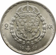 2 Kronor - Gustaf V, Sweden, 1942-1950 reverse image