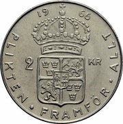 2 Kronor - Gustaf VI Adolf, Sweden, 1952-1966 reverse image