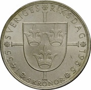 5 Kronor - Gustaf V Riksdag, Sweden, 1935 reverse image