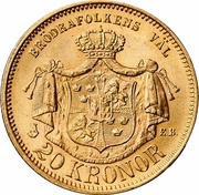 20 Kronor - Oscar II, Sweden, 1876-1877 reverse image