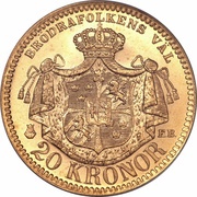 20 Kronor - Oscar II, Sweden, 1877-1899 reverse image