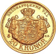 20 Kronor - Oscar II, Sweden, 1900-1902 reverse image