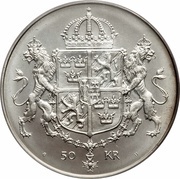 50 Kronor - Carl XVI Gustaf Royal Wedding, Sweden, 1976 reverse image
