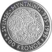 200 Kronor - Carl XVI Gustaf Swedish Coinage, Sweden, 1995 reverse image