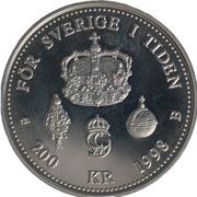 200 Kronor - Carl XIV Gustaf Silver Jubilee, Sweden, 1998 reverse image