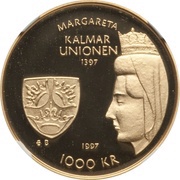 1000 Kronor - Carl XVI Gustaf Kalmar Union, Sweden, 1997 reverse image
