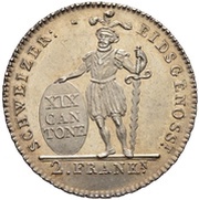 2 Franken, Switzerland, 1812 reverse image