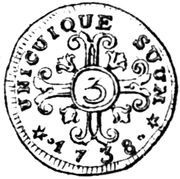 3 Kreutzers, Switzerland, 1738 reverse image