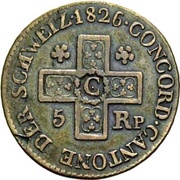 5 Rappen, Switzerland, 1826 reverse image