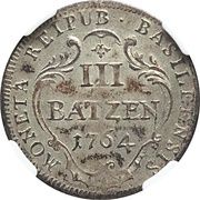 3 Batzen, Switzerland, 1764-1765 reverse image
