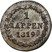 1 Rappen, Switzerland, 1818-1836 reverse image