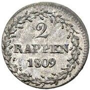 2 Rappen, Switzerland, 1809 reverse image