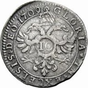 10 Kreutzers, Switzerland, 1709 reverse image