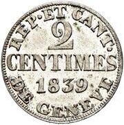 2 Centimes, Switzerland, 1839 reverse image