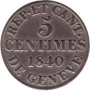 5 Centimes billon, Switzerland, 1840 reverse image