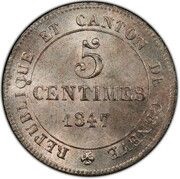 5 Centimes, Switzerland, 1847 reverse image