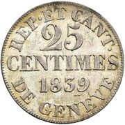25 Centimes, Switzerland, 1839-1844 reverse image