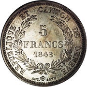 5 Francs, Switzerland, 1848 reverse image