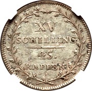 15 Schillings / 45 Rappen, Switzerland, 1806-1814 reverse image