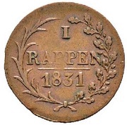 1 Rappen, Switzerland, 1831 reverse image