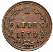 1 Rappen, Switzerland, 1839 reverse image