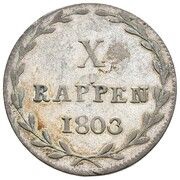 1 Batzen / 10 Rappen, Switzerland, 1803 reverse image