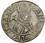 Dicken LV in fields; ornate shield; Leodegar facing right, Switzerland, 1475-1550 reverse image