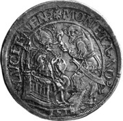 Thaler Leodegar facing right; 16 coats of arms obverse image