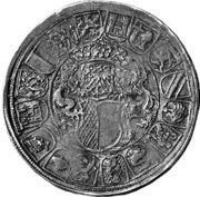 Thaler Leodegar facing right; 16 coats of arms, Switzerland, 1518 reverse image